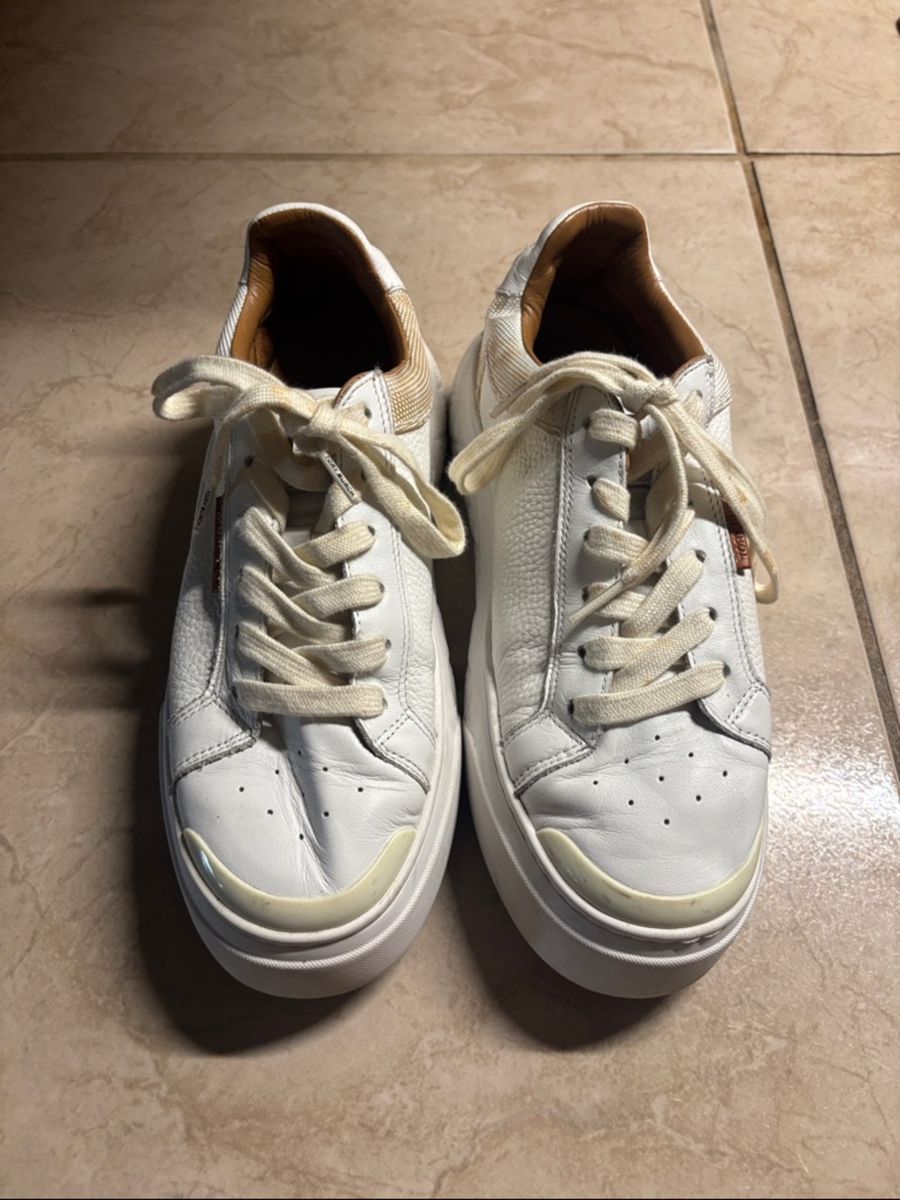 Tory burch White Leather Low-Top Sneakers with Cream Accents used